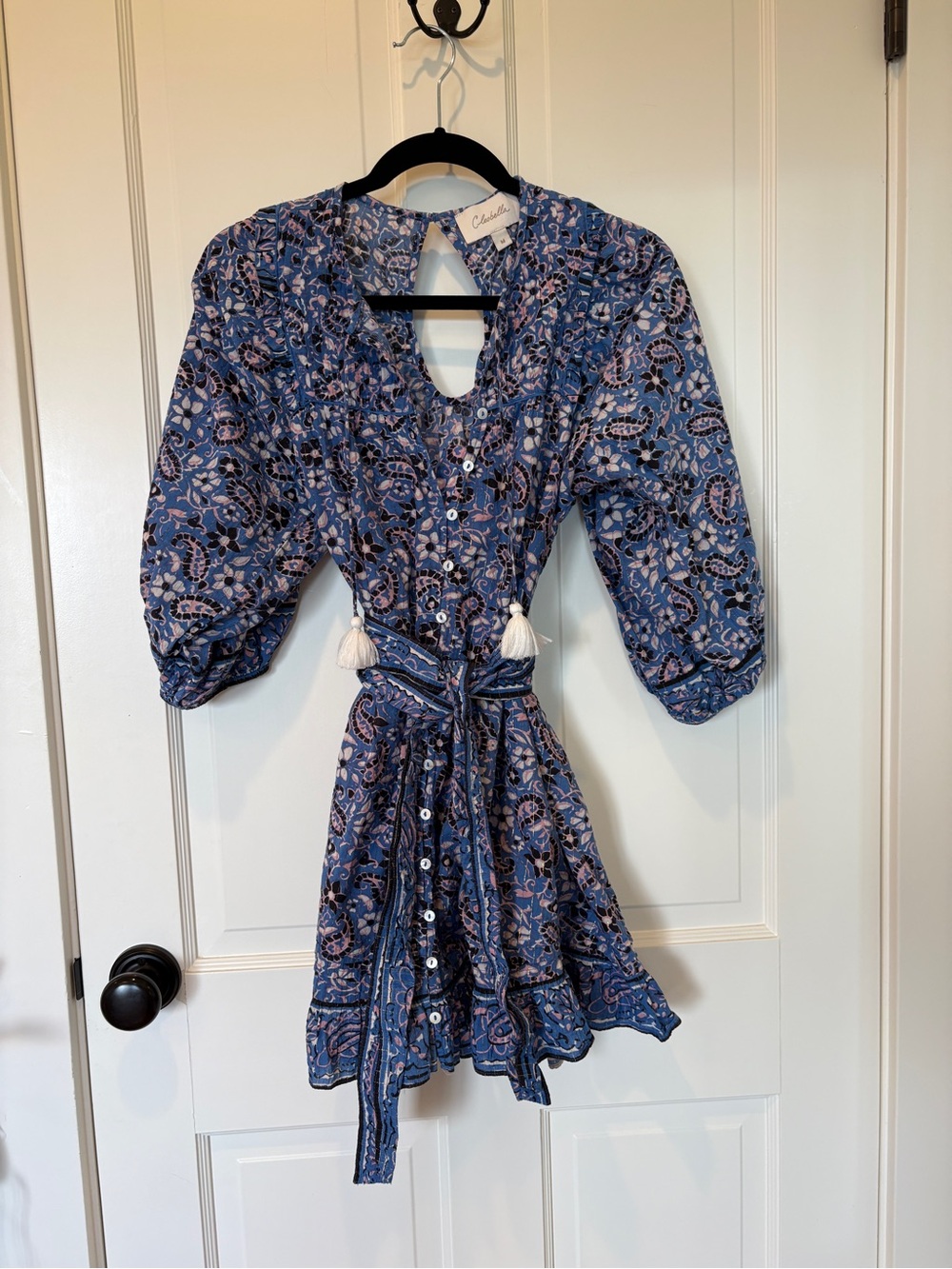 Cleobella Cora Blue Paisley Button-Front Dress with Tie Waist